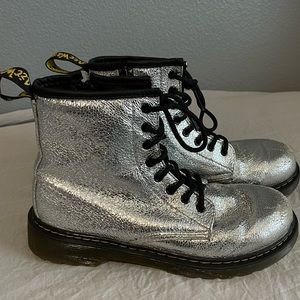 Dr. Marten Junior 1460 Silver Crinkle Metallic Boots